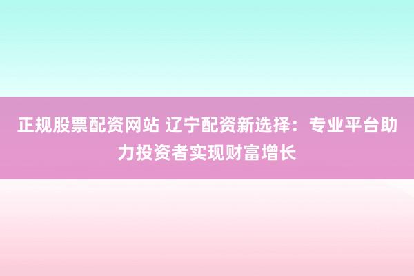 正规股票配资网站 辽宁配资新选择：专业平台助力投资者实现财富增长